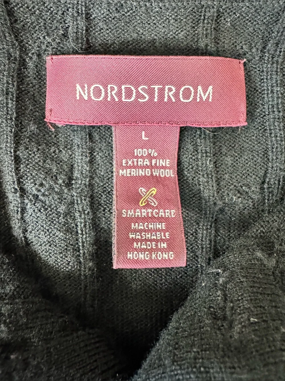 Nordstrom Vintage 90s Men's L Cable Knit Merino Wool Polo Sweater Black